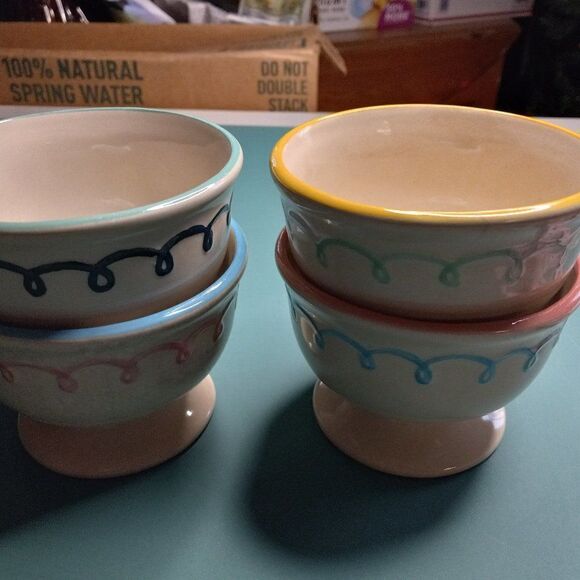 Vintage Lilliam Vernon Ceramic Footed Dessert Bowls (4) Cottagecore Ice Cream - Picture 7 of 11